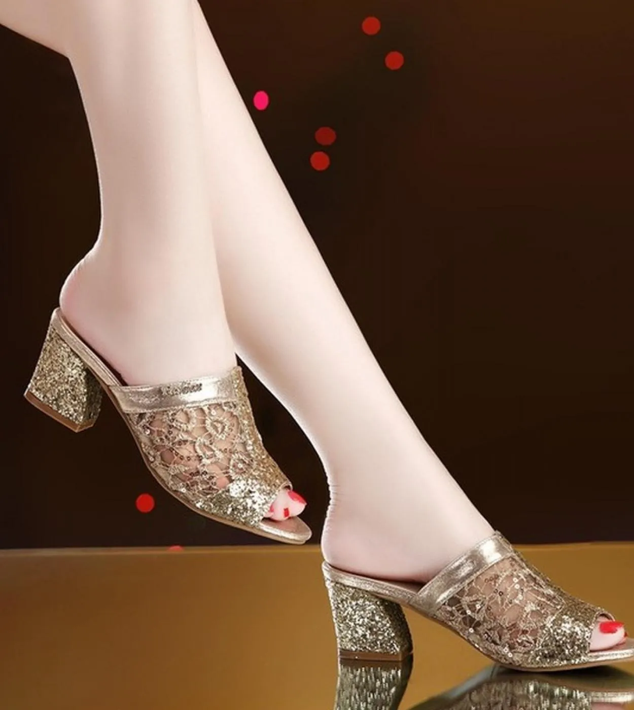 Sandali estivi da donna Sandali open toe dorati Scarpe eleganti in pizzo Sandali con tacco alto da donna Décolleté con tacco qua