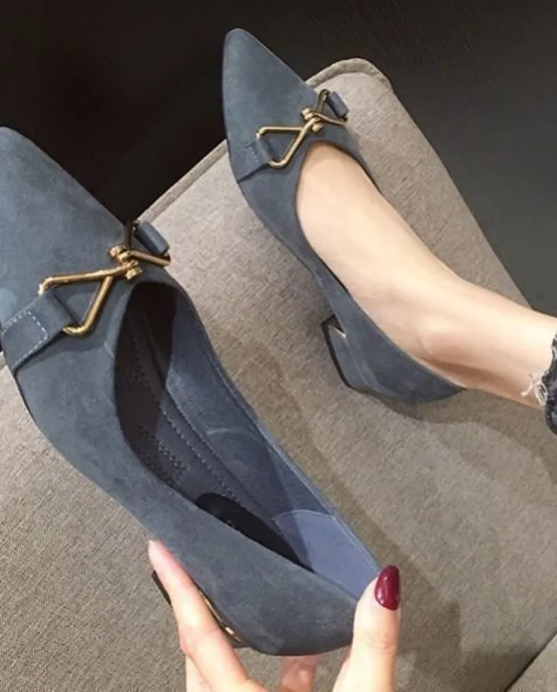 Scarpe da donna 2022 Scarpe singole da donna Scarpe a punta in pelle scamosciata Tacco basso Tacco spesso Scarpe singole da tutt