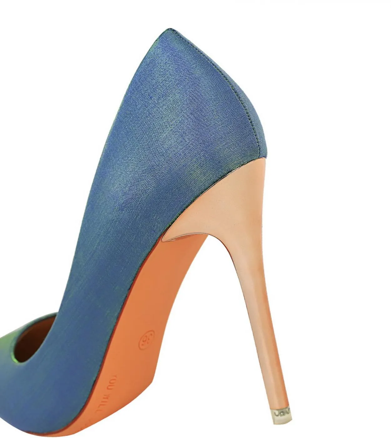 Scarpe da donna in raso blu Scarpe con tacco alto in raso blu Pompe da sposa con tacco in raso blu