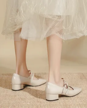 Scarpe da donna Mary Jane con tacco largo e tacco piatto, stile college, testa quadrata, morbida pelle