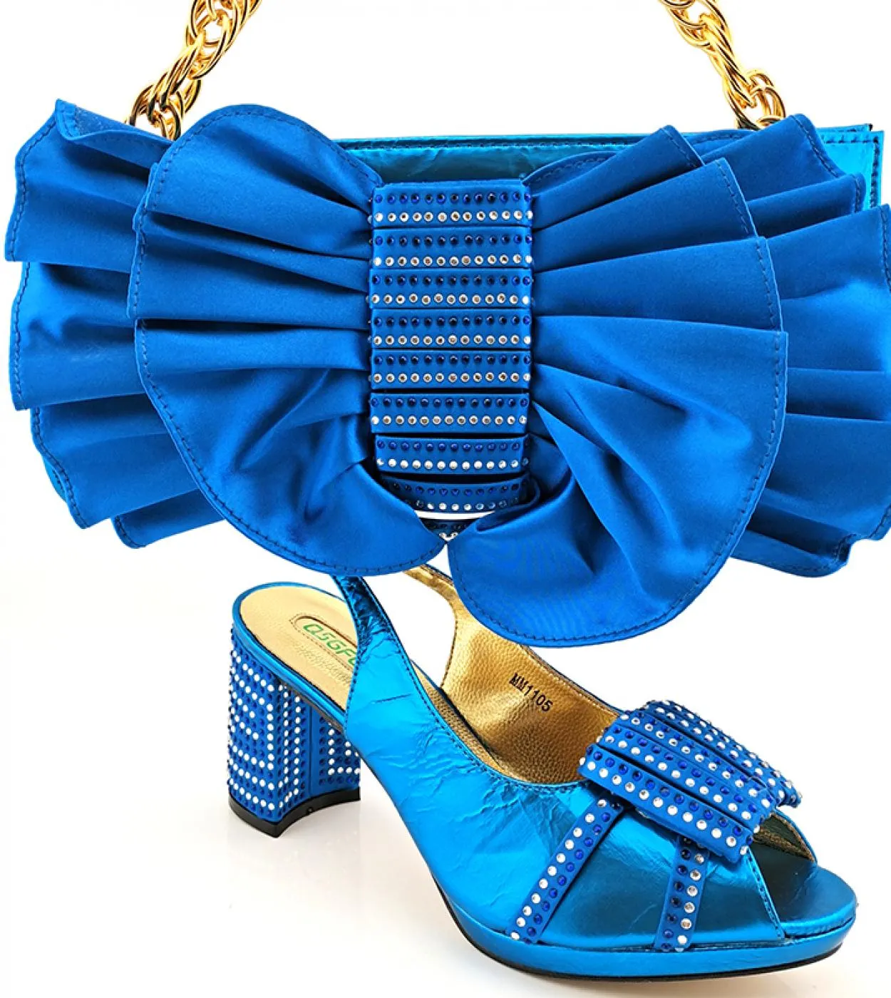 Scarpe e borsa da donna eleganti africane di vendita calda di design italiano con décolleté blu reale