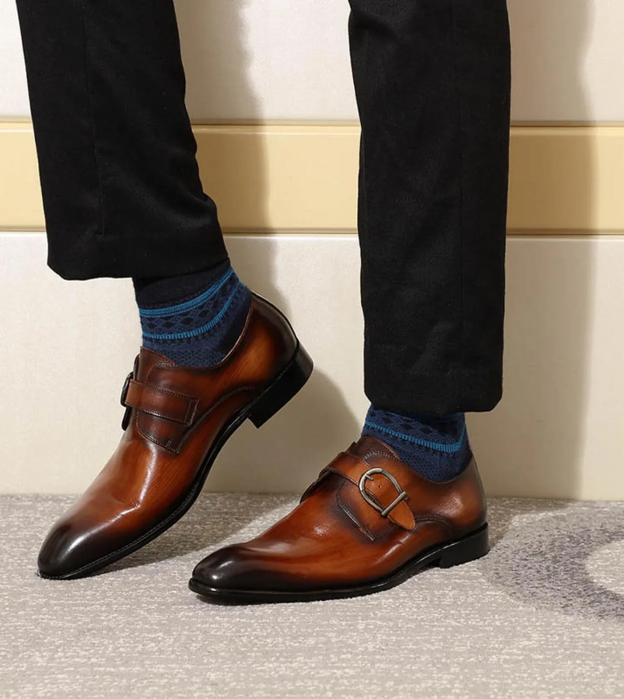 Scarpe eleganti da uomo classiche Monk Strap Buckle Stile italiano fatto a mano in vera pelle formale da ufficio Scarpe da lavor