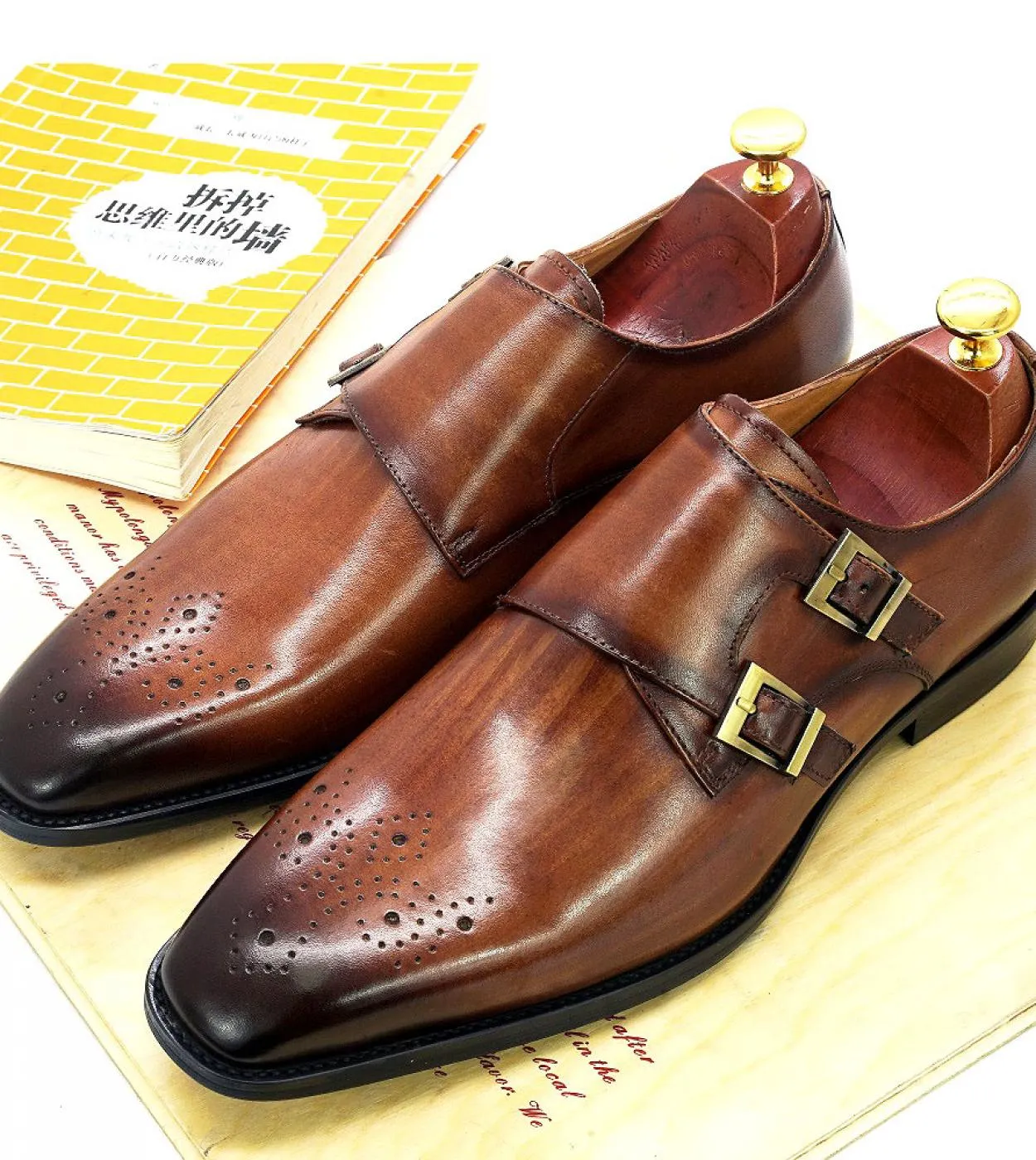Scarpe eleganti da uomo in pelle con cinturino doppio monaco Scarpe eleganti da uomo con cinturino monaco nero Taglia