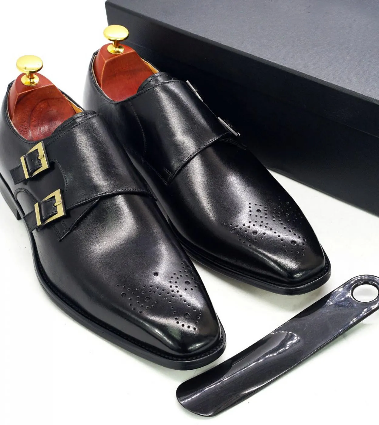 Scarpe eleganti da uomo in pelle con cinturino doppio monaco Scarpe eleganti da uomo con cinturino monaco nero Taglia