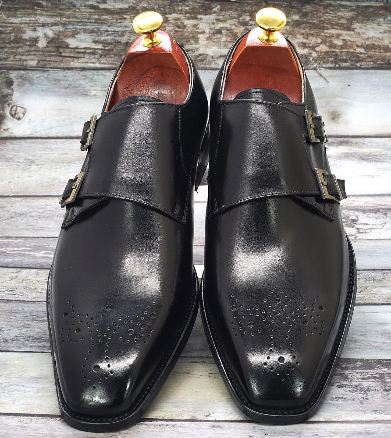 Scarpe eleganti da uomo in pelle con cinturino doppio monaco Scarpe eleganti da uomo con cinturino monaco nero Taglia