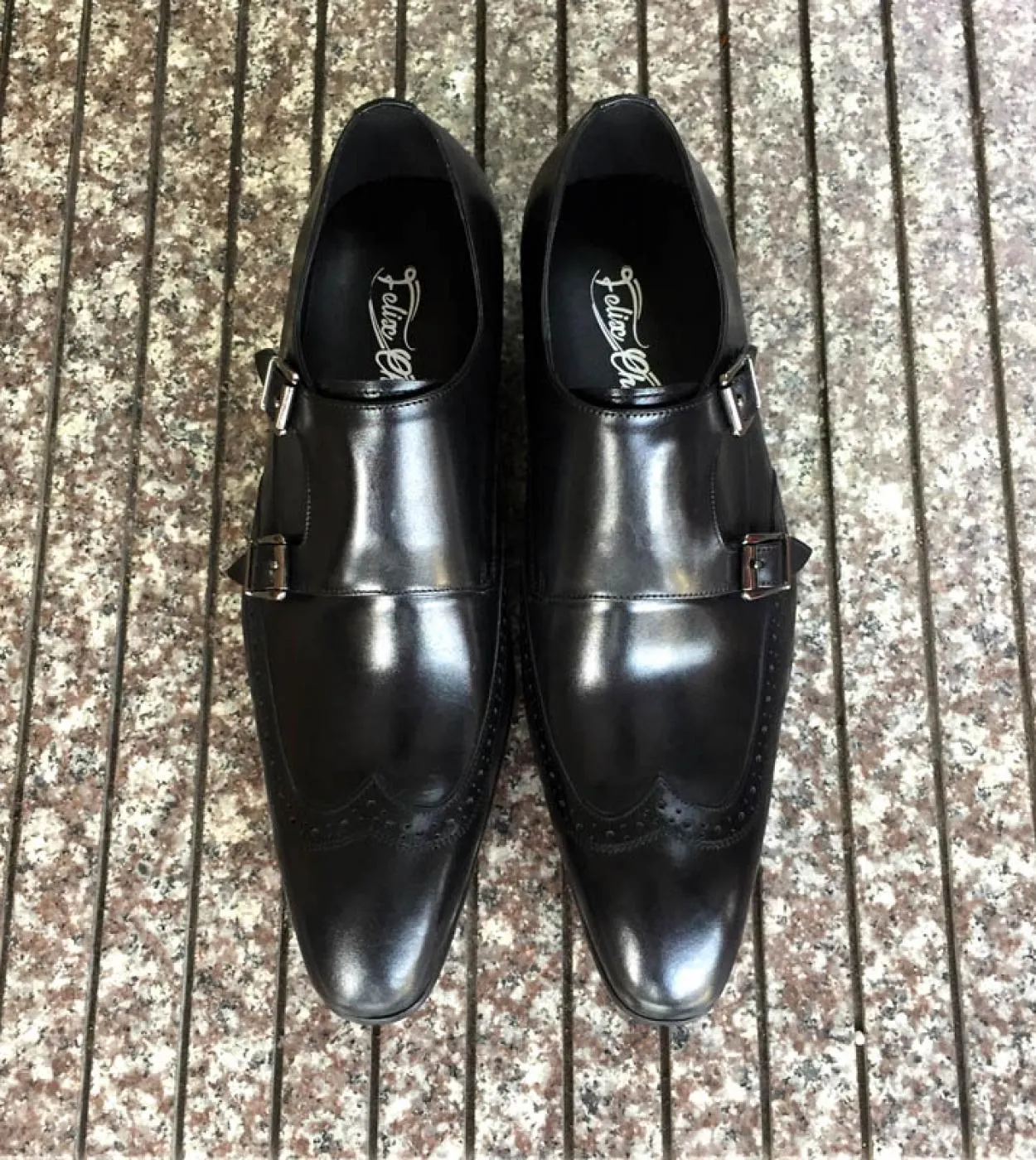 Scarpe eleganti da uomo Monk Strap Felix Chu Scarpe in pelle verniciata Genuino di alta qualità