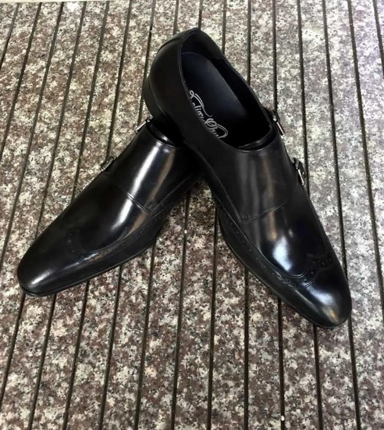 Scarpe eleganti da uomo Monk Strap Felix Chu Scarpe in pelle verniciata Genuino di alta qualità