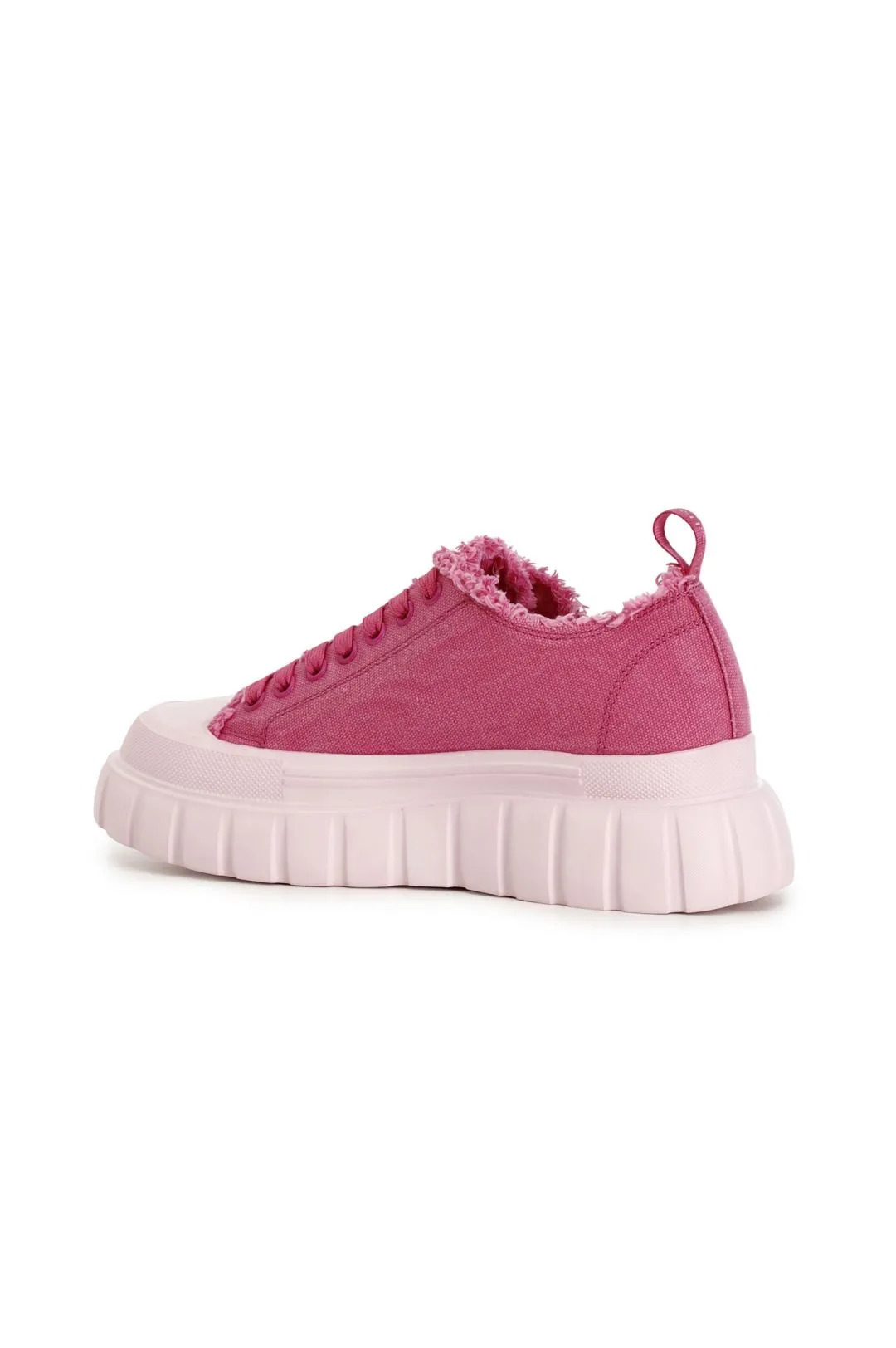 sneakers allacciate in tessuto sfrangiato fuxia