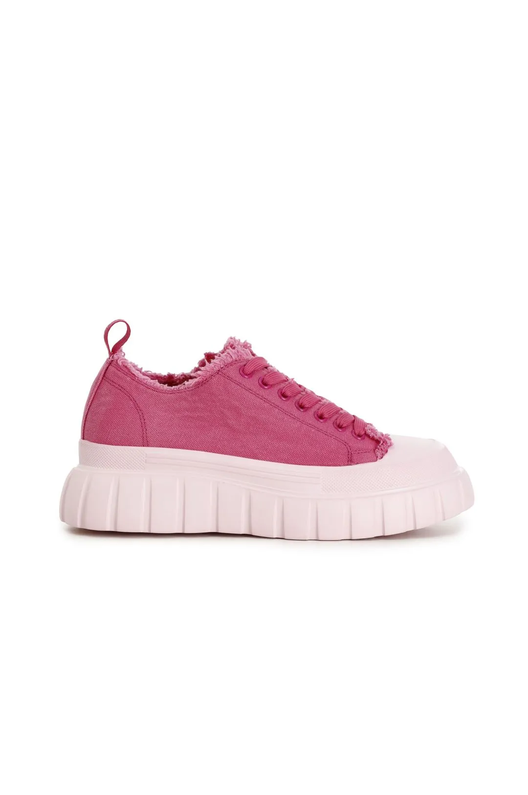 sneakers allacciate in tessuto sfrangiato fuxia