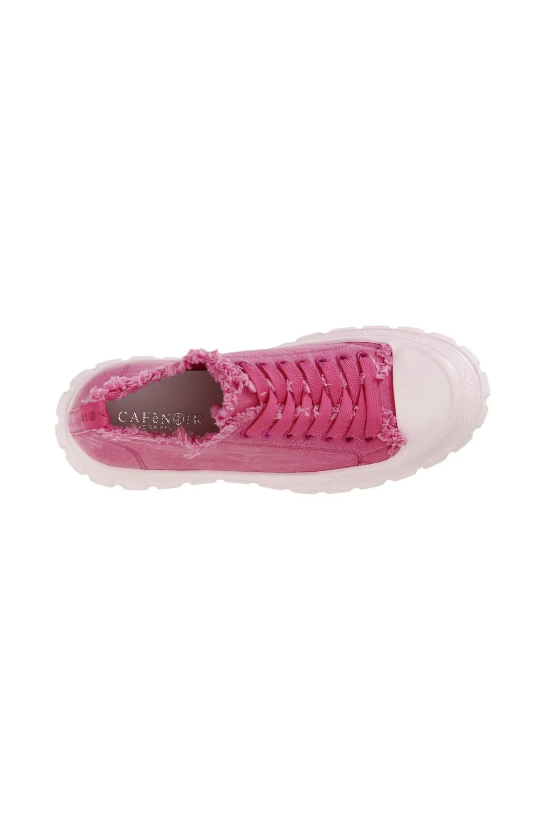 sneakers allacciate in tessuto sfrangiato fuxia