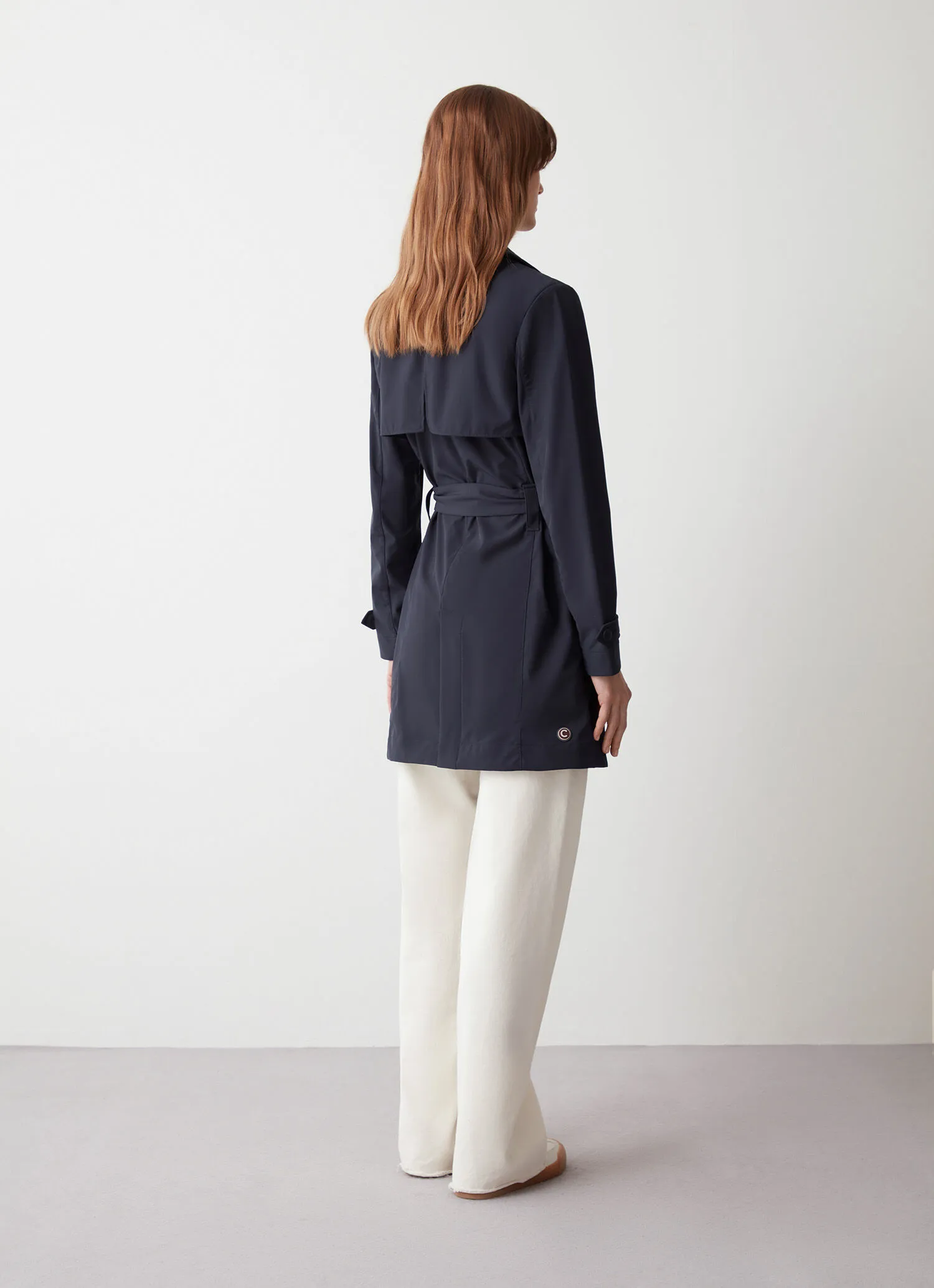 Softshell trench coat with belted waist