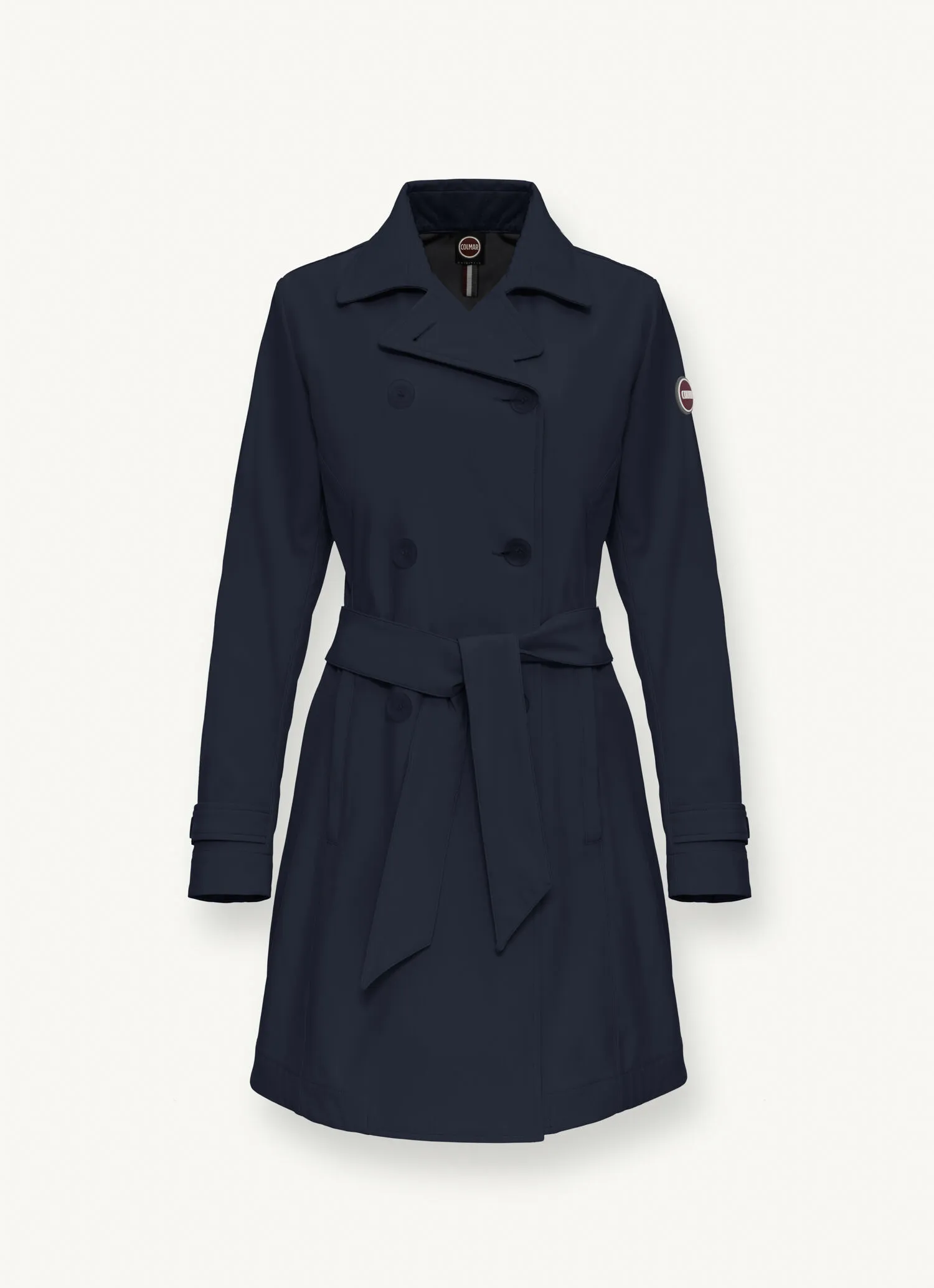 Softshell trench coat with belted waist