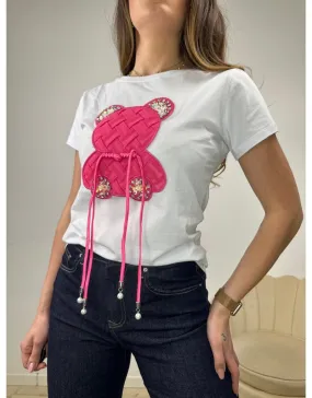 T-SHIRT KOMY BIANCA CON ROSA