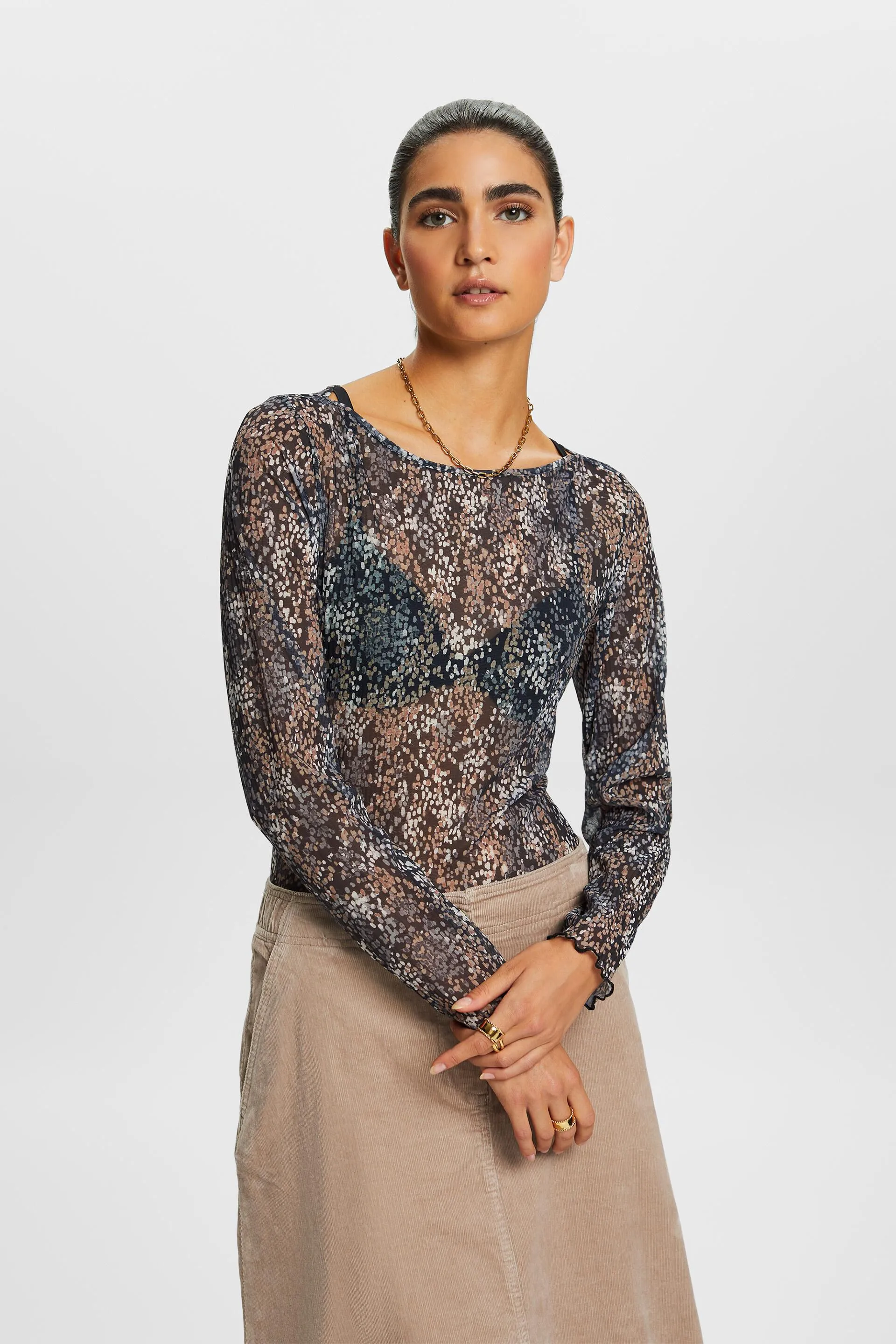 Top in mesh plissettato a fantasia