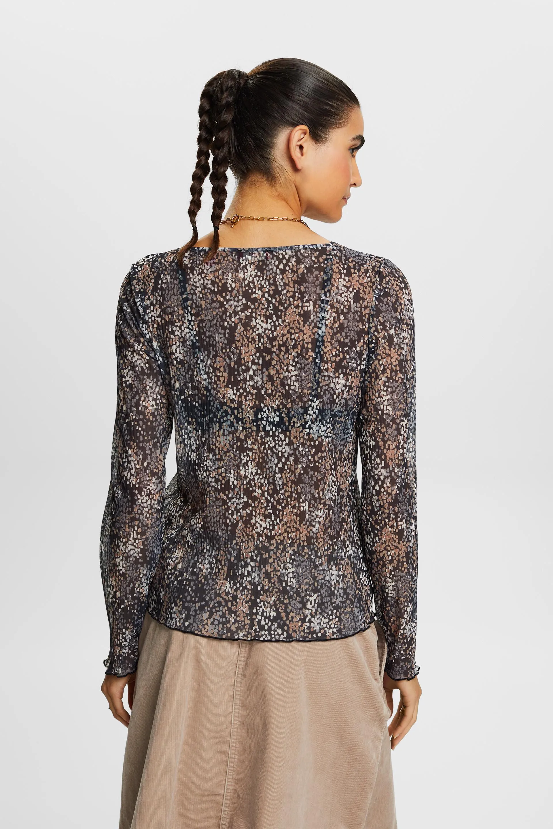 Top in mesh plissettato a fantasia