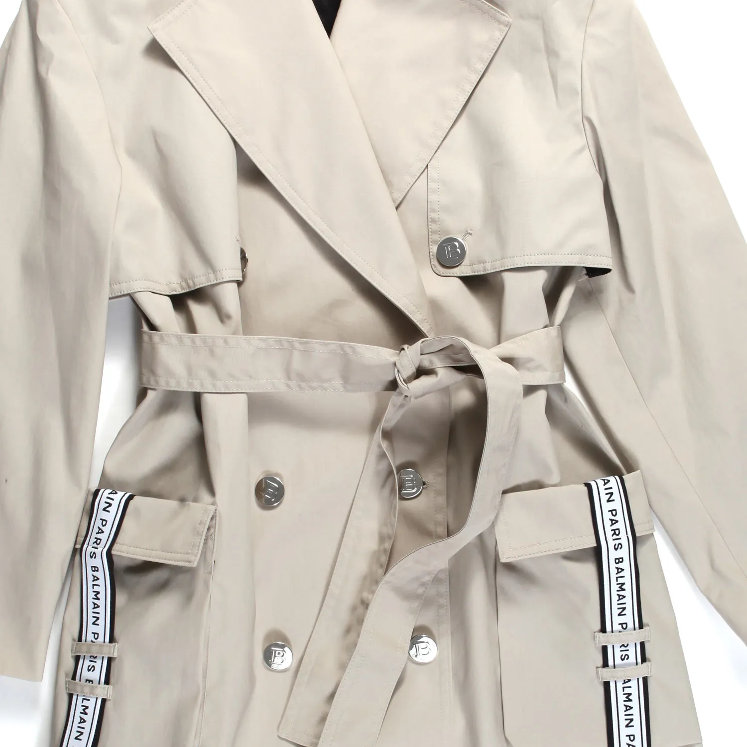 Trench Coat Beige Con Bottoni Argento