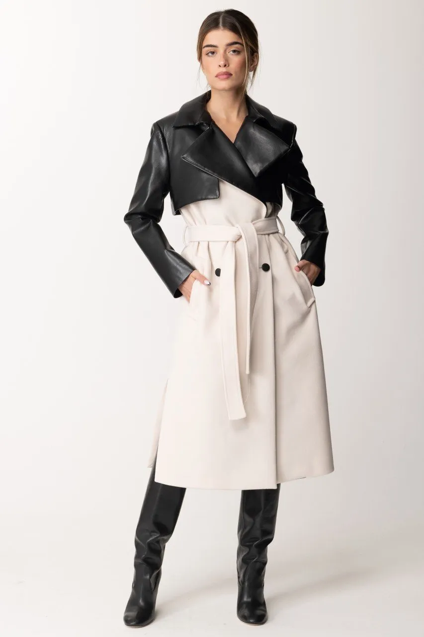 Trench ecopelle bicolore doppiopetto WHITE CLOUD/NERO
