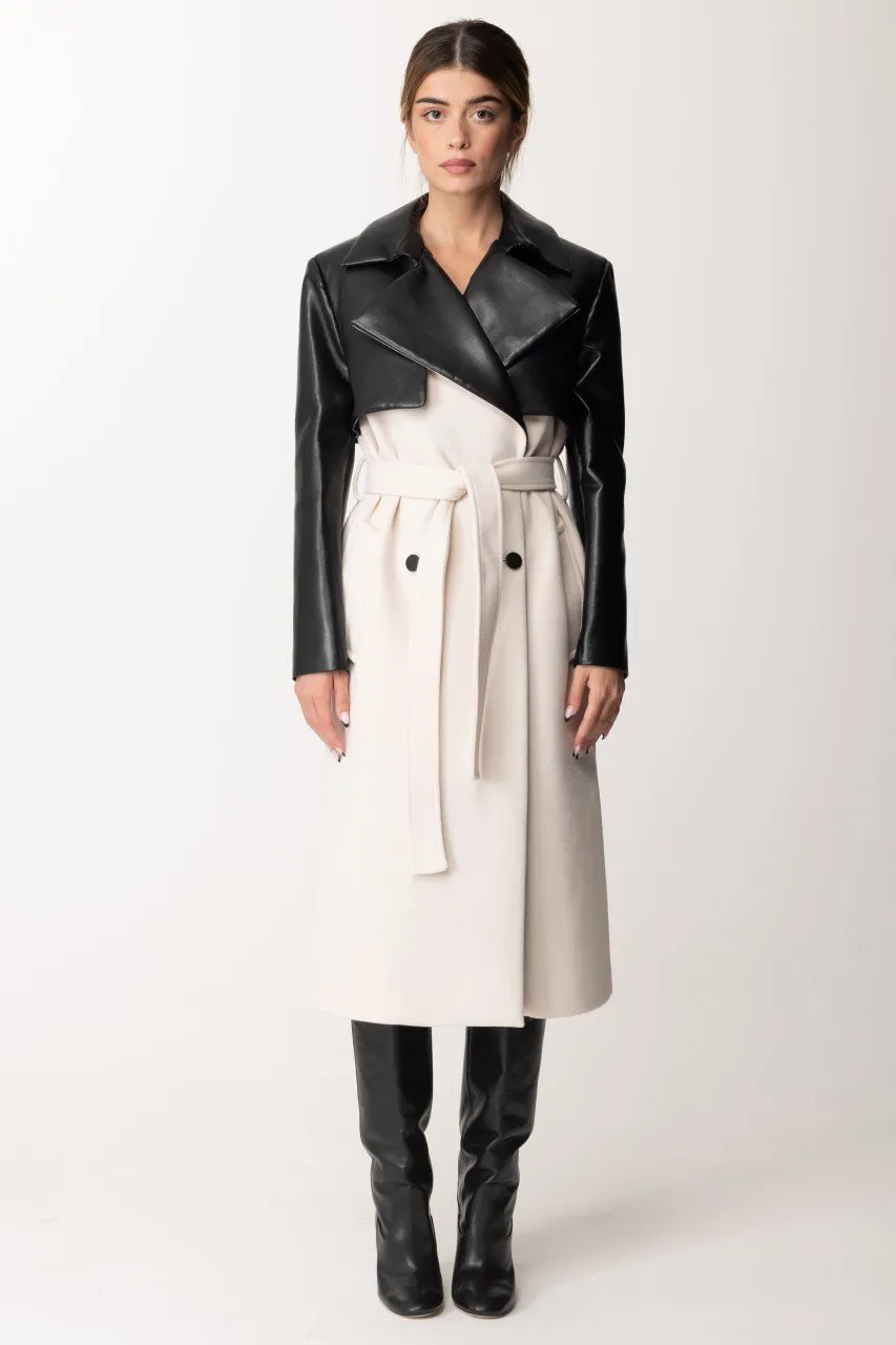 Trench ecopelle bicolore doppiopetto WHITE CLOUD/NERO