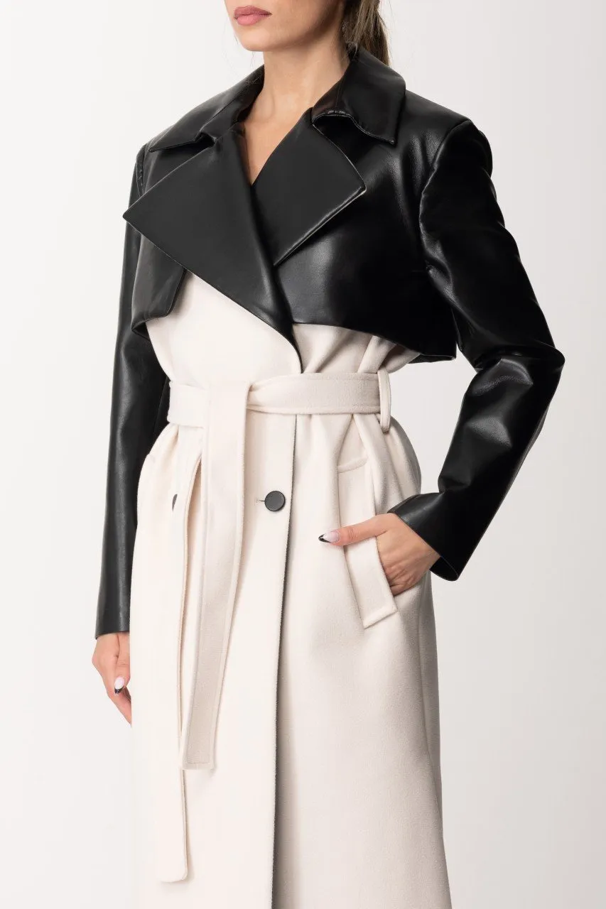 Trench ecopelle bicolore doppiopetto WHITE CLOUD/NERO