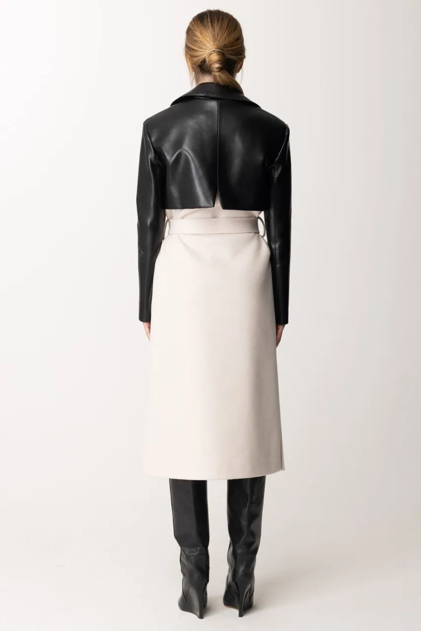 Trench ecopelle bicolore doppiopetto WHITE CLOUD/NERO