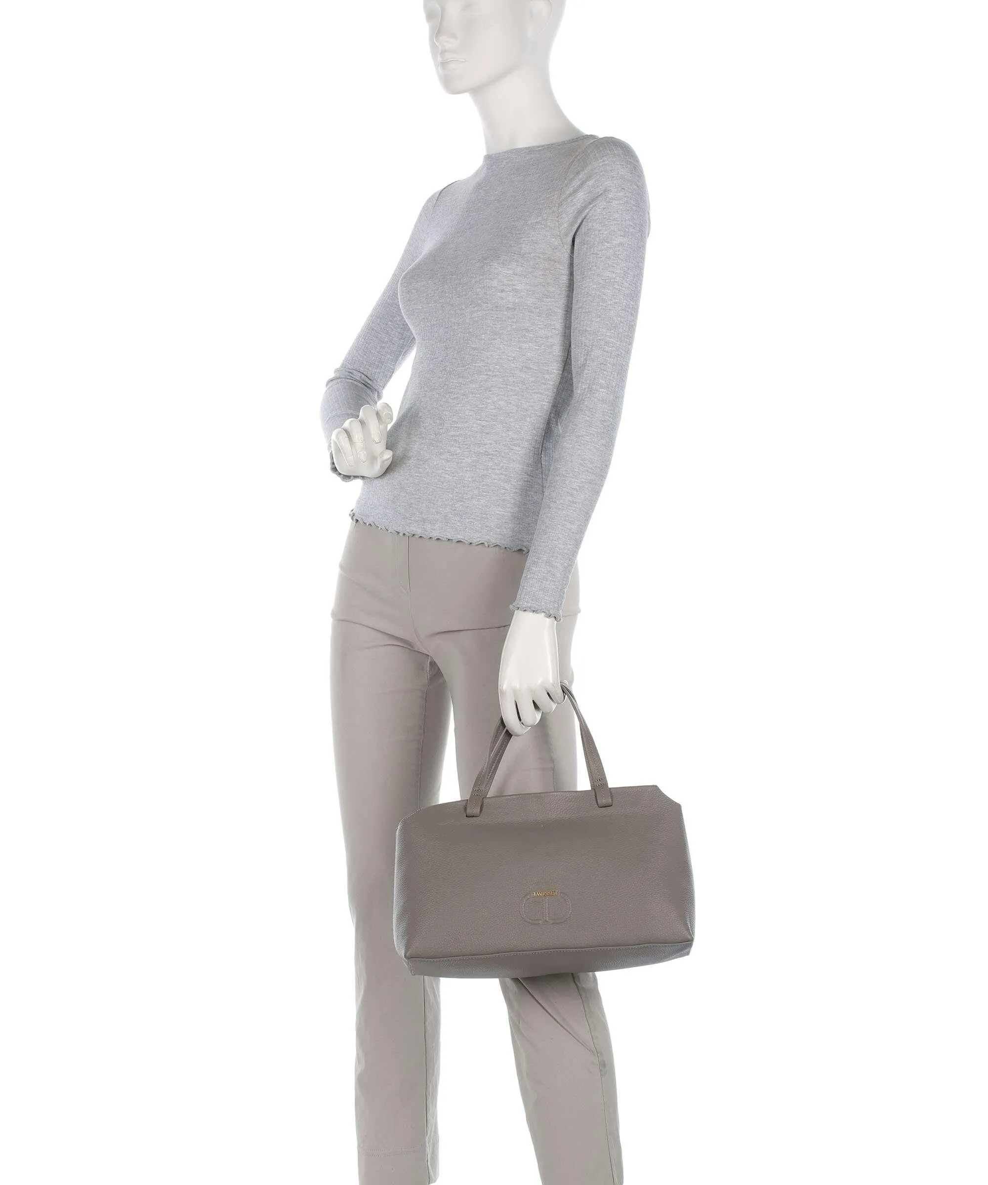  Twinset Many Monday Borsa a mano pelle di vacchetta grana taupe  