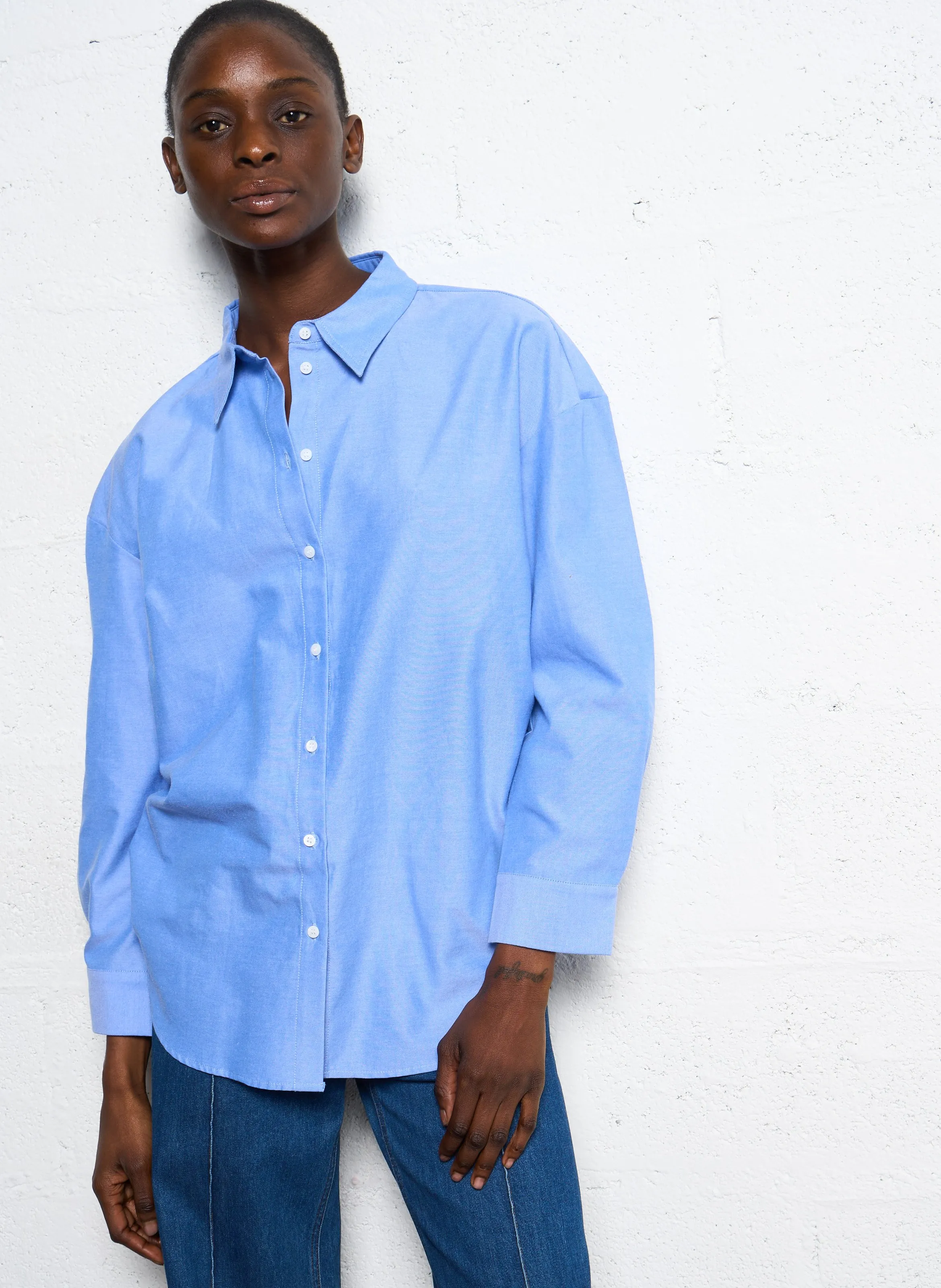  VILA   DRISA - Camicia oversize diritta in misto cotone | Blu