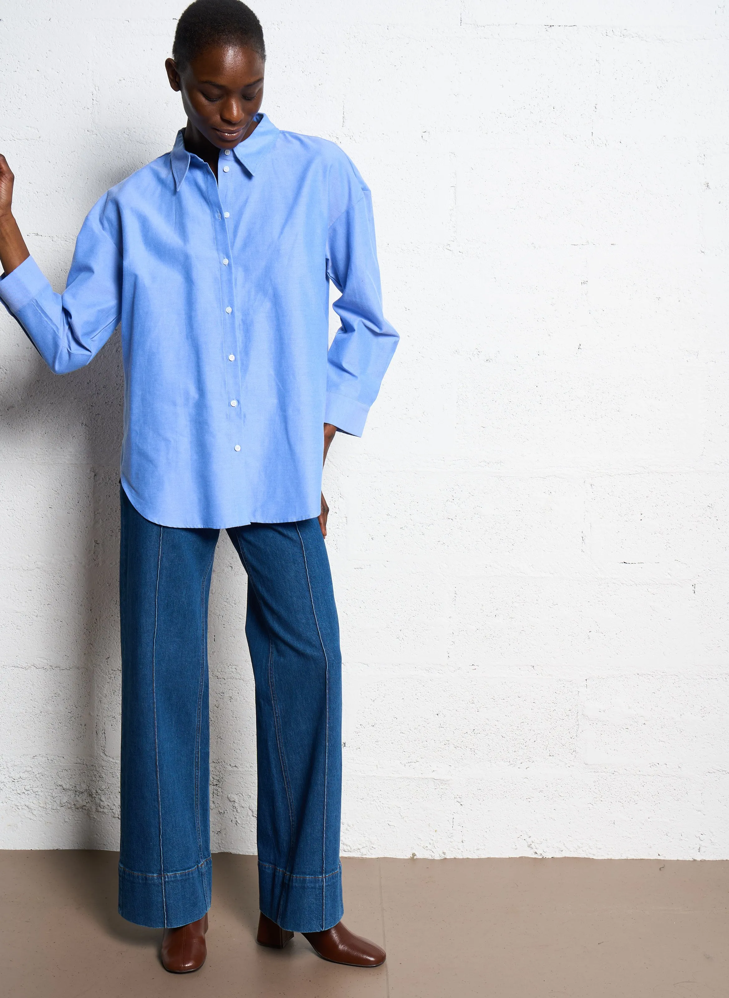  VILA   DRISA - Camicia oversize diritta in misto cotone | Blu