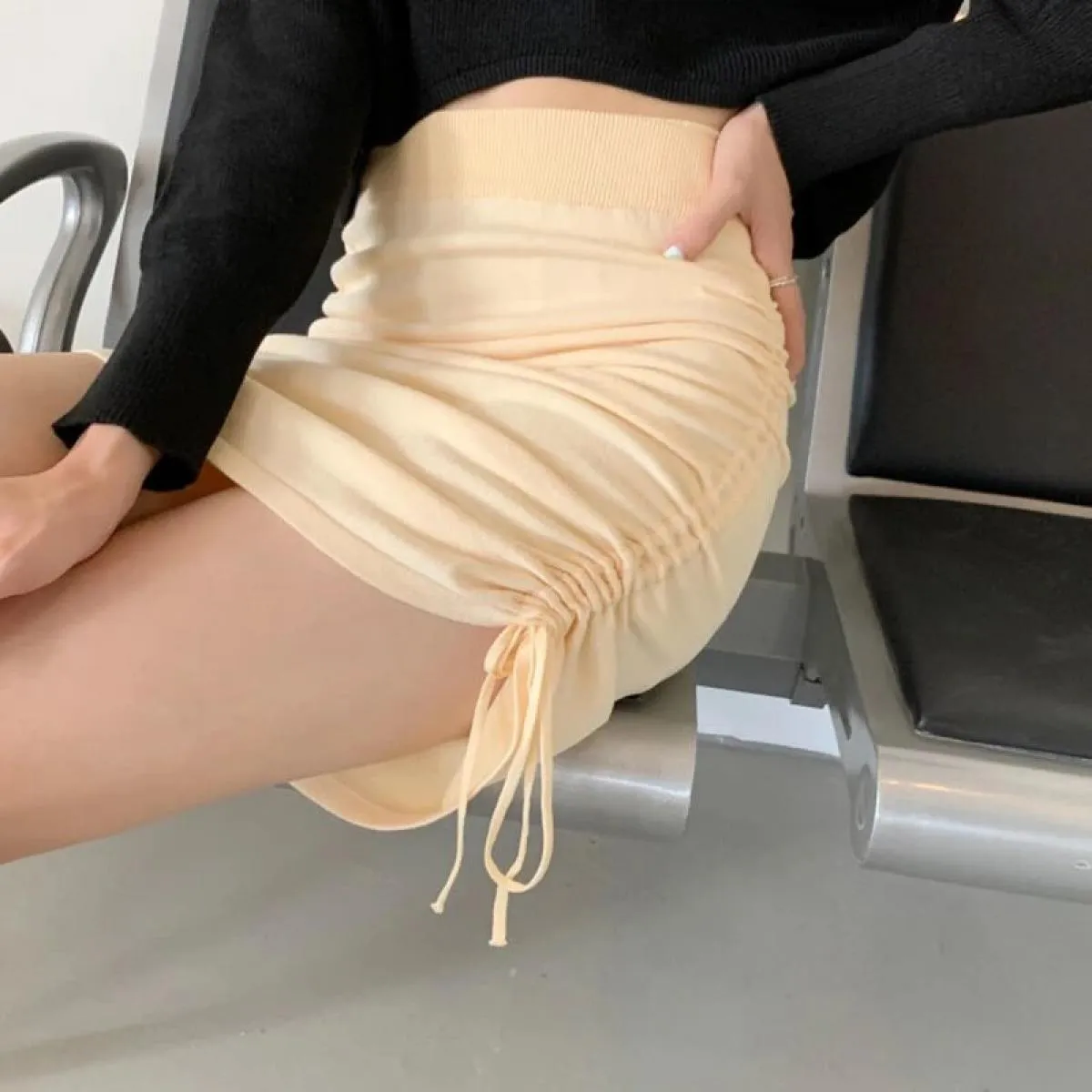 Xpqbb Gonne aderenti con coulisse estive Donna 2022 Gonna a pieghe a vita alta Donna Pacchetto tinta unita Mini gonne all'anca L