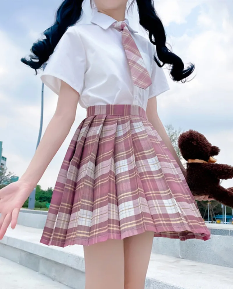Zoki Pink Jk Donne Gonna A Pieghe Estate Vita Alta Moda Cravatta Minigonna Scozzese Una Linea Carino Ragazze Dolci Che Ballano F
